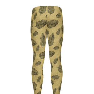 Black And Gold Feather Pattern Print Men's leggings