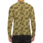 Black And Gold Feather Pattern Print Men's Long Sleeve Rash Guard