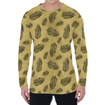 Black And Gold Feather Pattern Print Men's Long Sleeve T-Shirt