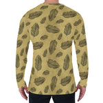 Black And Gold Feather Pattern Print Men's Long Sleeve T-Shirt