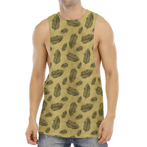 Black And Gold Feather Pattern Print Men's Muscle Tank Top