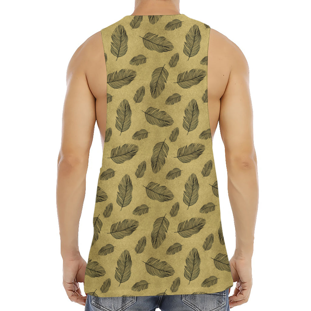 Black And Gold Feather Pattern Print Men's Muscle Tank Top