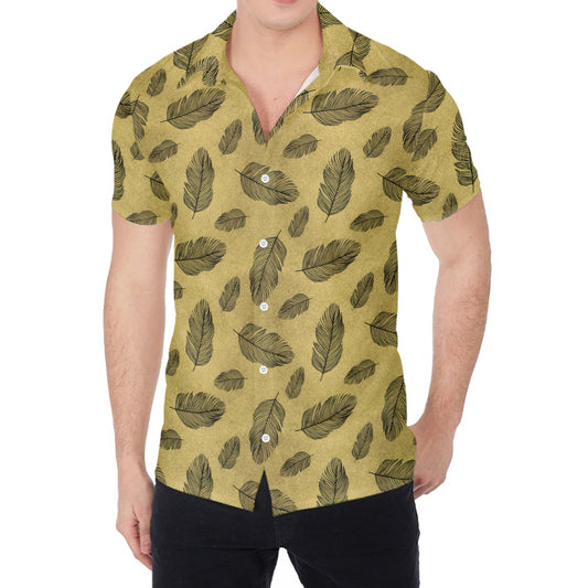 Black And Gold Feather Pattern Print Men's Shirt