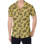 Black And Gold Feather Pattern Print Men's Shirt