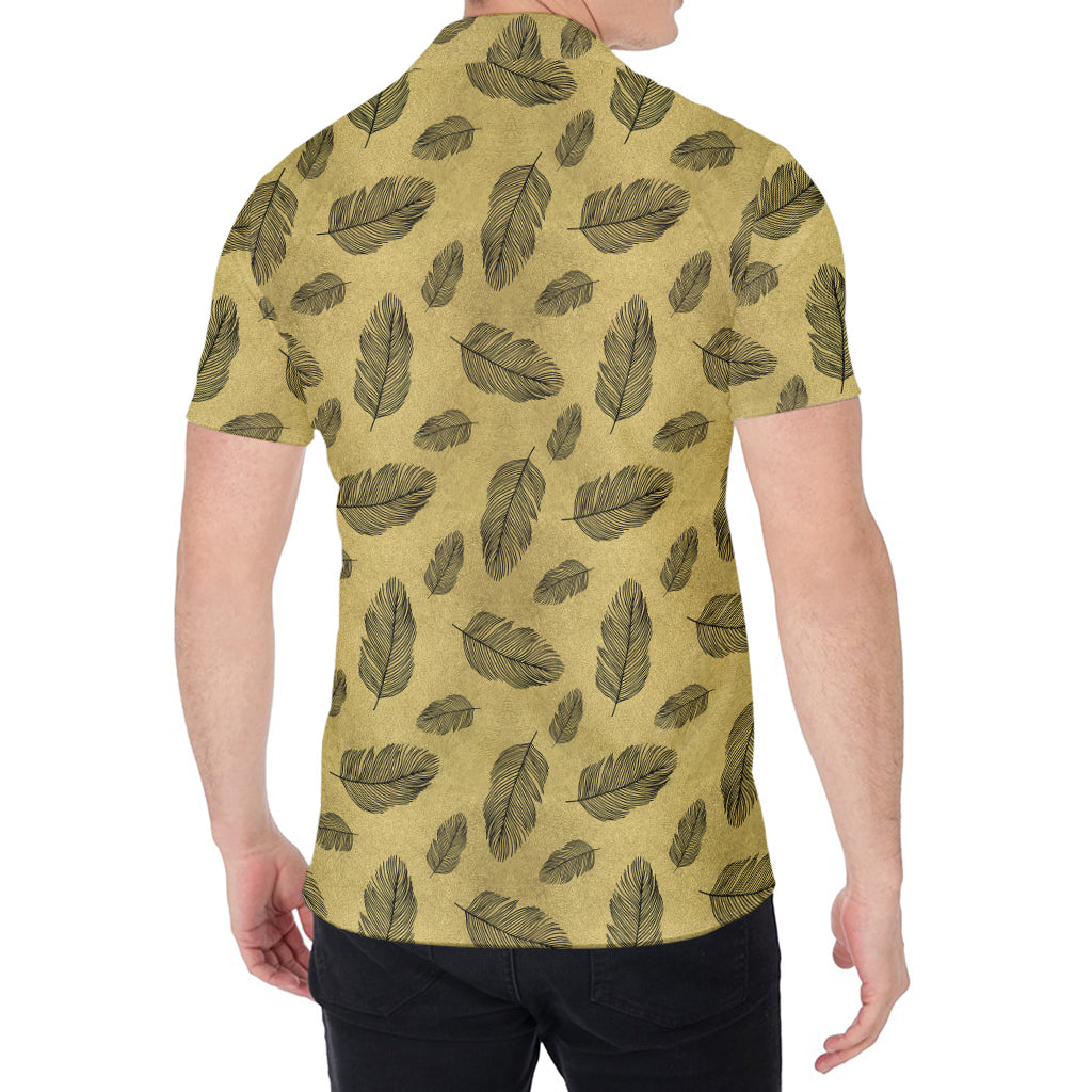 Black And Gold Feather Pattern Print Men's Shirt