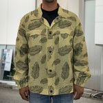 Black And Gold Feather Pattern Print Men's Shirt Jacket