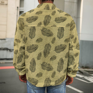 Black And Gold Feather Pattern Print Men's Shirt Jacket