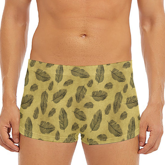 Black And Gold Feather Pattern Print Men's Short Boxer Briefs