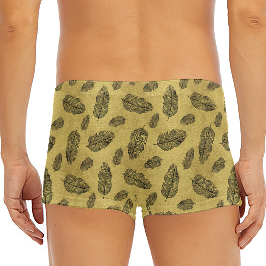 Black And Gold Feather Pattern Print Men's Short Boxer Briefs