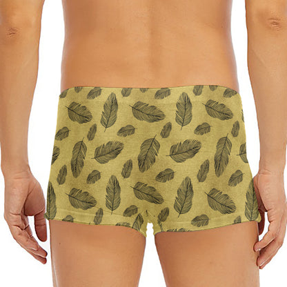 Black And Gold Feather Pattern Print Men's Short Boxer Briefs