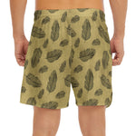 Black And Gold Feather Pattern Print Men's Split Running Shorts