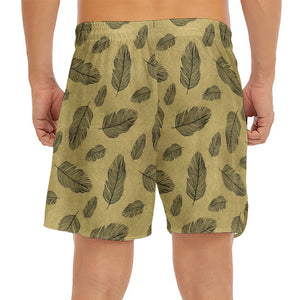 Black And Gold Feather Pattern Print Men's Split Running Shorts