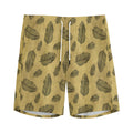 Black And Gold Feather Pattern Print Men's Athletic Shorts