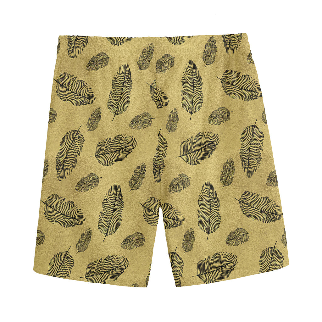 Black And Gold Feather Pattern Print Men's Sports Shorts