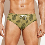 Black And Gold Feather Pattern Print Men's Swim Briefs