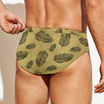 Black And Gold Feather Pattern Print Men's Swim Briefs