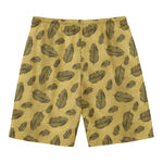 Black And Gold Feather Pattern Print Men's Swim Trunks