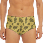 Black And Gold Feather Pattern Print Men's Triangle Swim Briefs