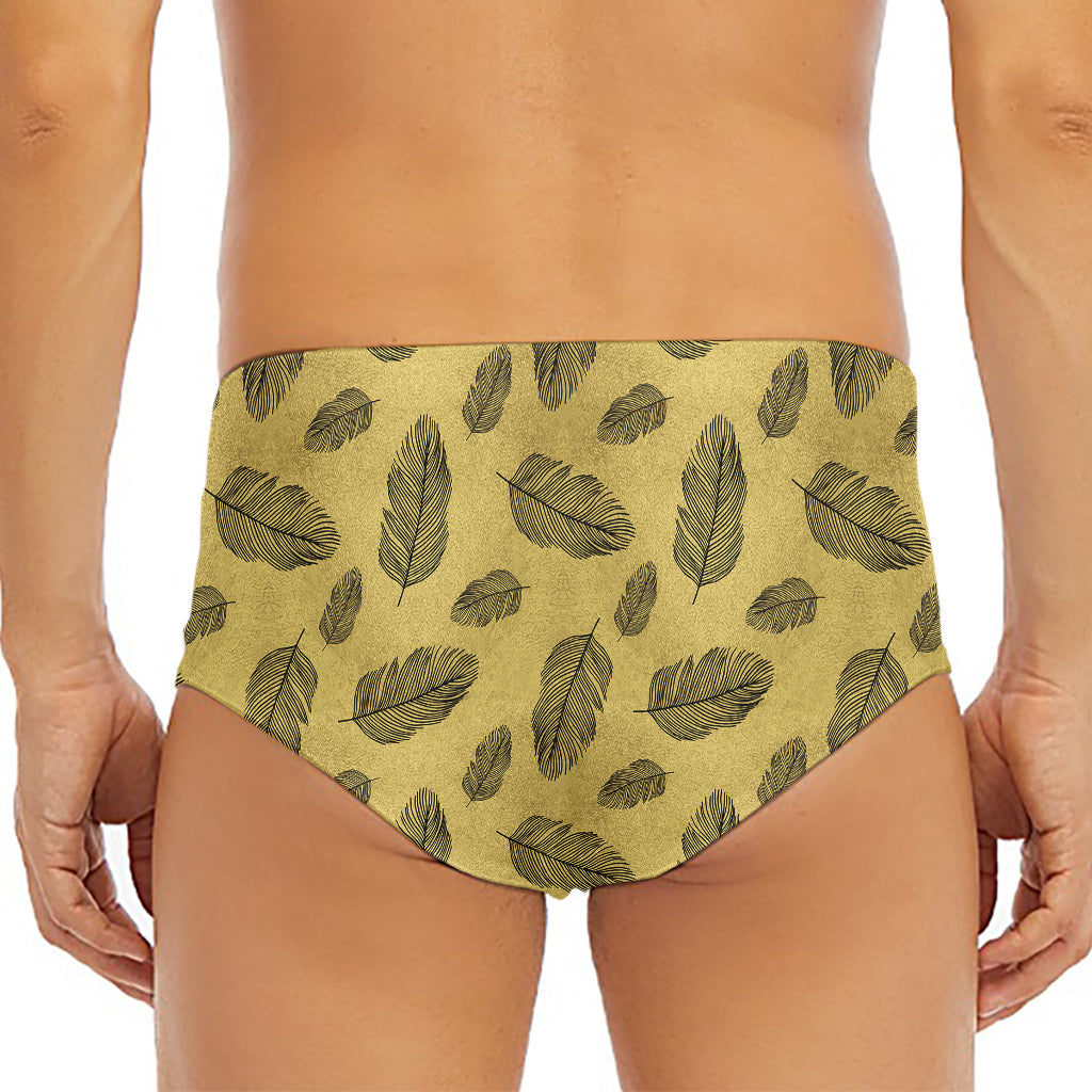 Black And Gold Feather Pattern Print Men's Triangle Swim Briefs