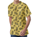 Black And Gold Feather Pattern Print Men's Velvet T-Shirt