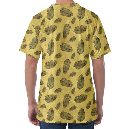 Black And Gold Feather Pattern Print Men's Velvet T-Shirt