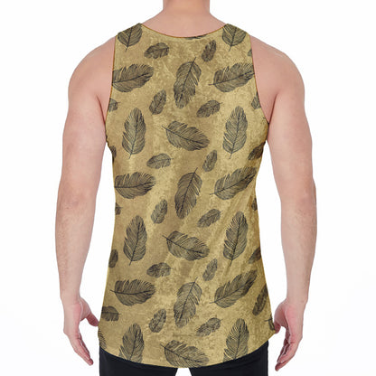 Black And Gold Feather Pattern Print Men's Velvet Tank Top