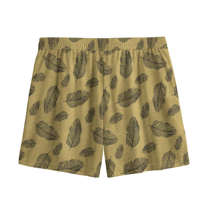 Black And Gold Feather Pattern Print Mesh Shorts