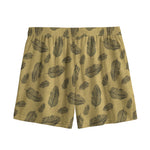 Black And Gold Feather Pattern Print Mesh Shorts