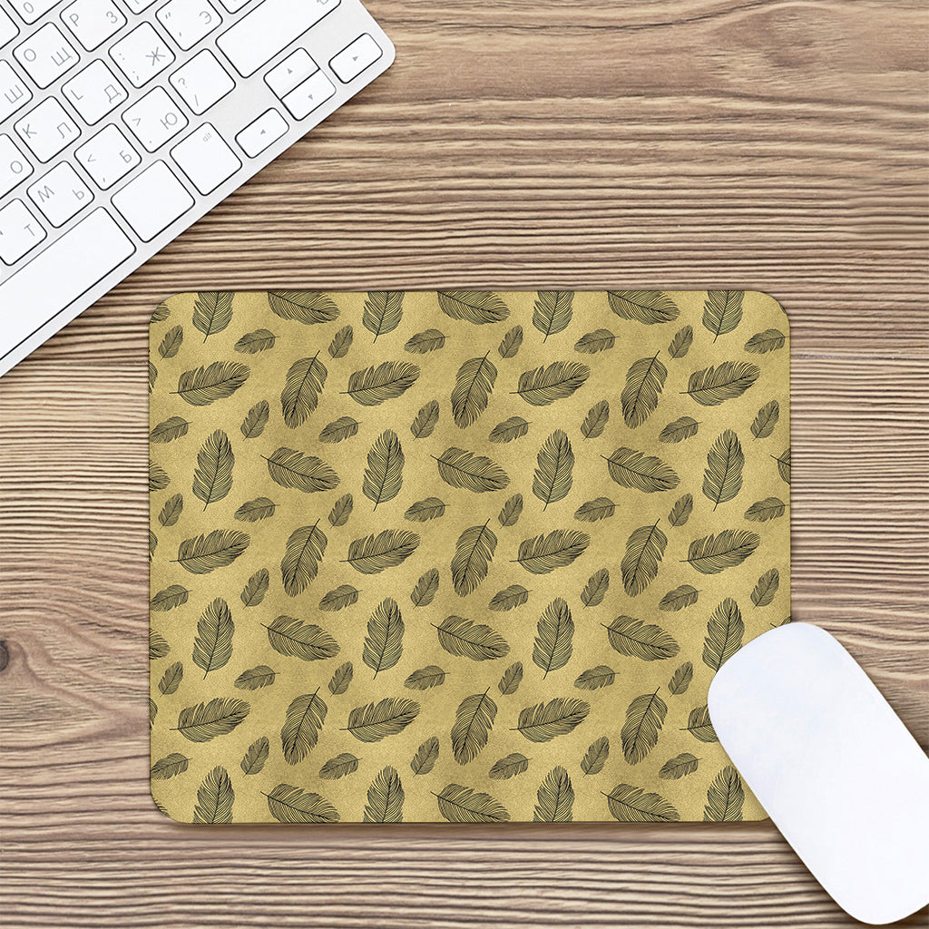 Black And Gold Feather Pattern Print Mouse Pad