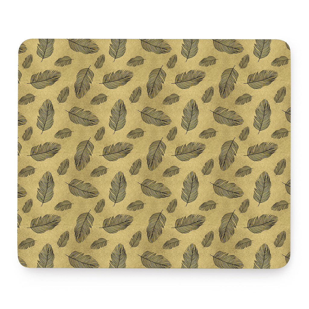 Black And Gold Feather Pattern Print Mouse Pad