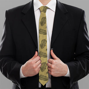 Black And Gold Feather Pattern Print Necktie