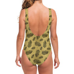 Black And Gold Feather Pattern Print One Piece Swimsuit