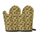 Black And Gold Feather Pattern Print Oven Mitts