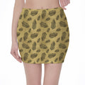 Black And Gold Feather Pattern Print Pencil Mini Skirt
