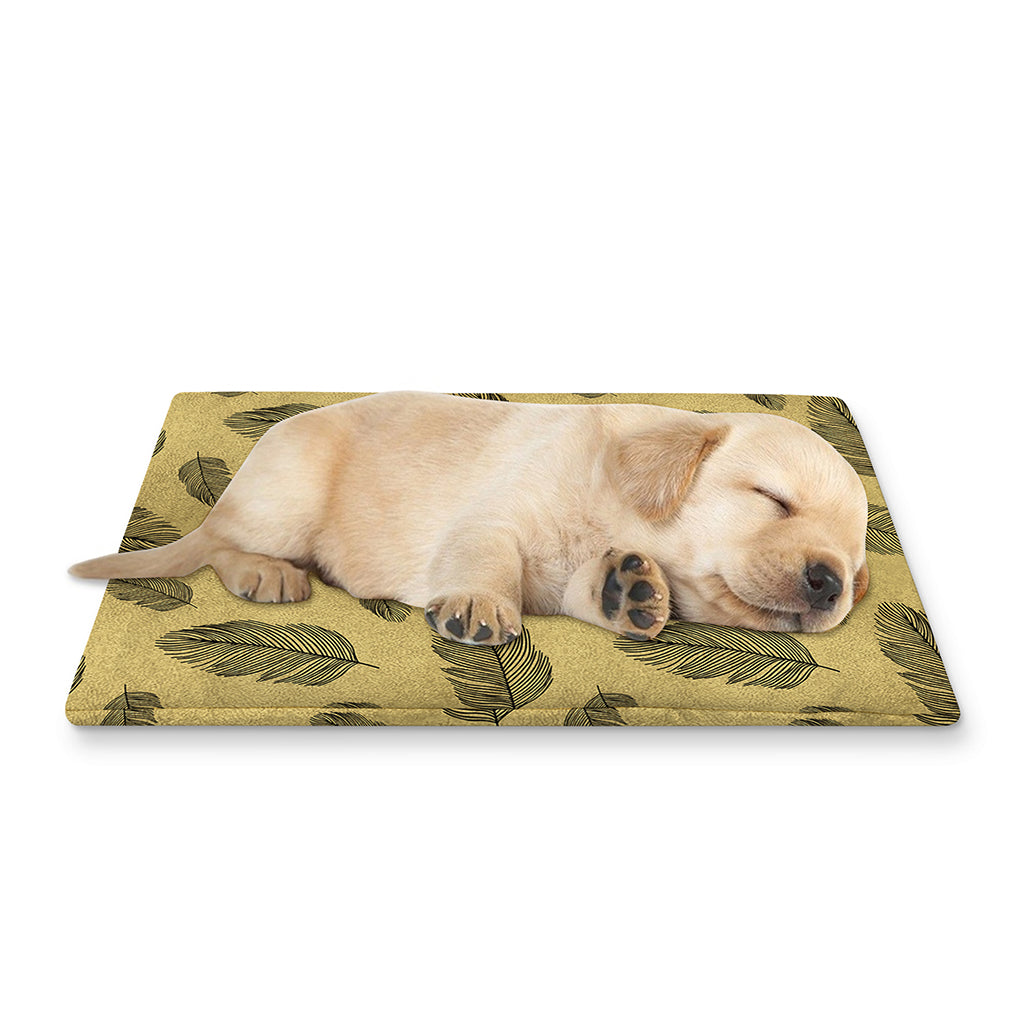 Black And Gold Feather Pattern Print Pet Cooling Mat Cover