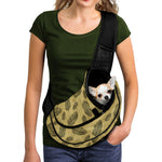 Black And Gold Feather Pattern Print Pet Sling Carrier