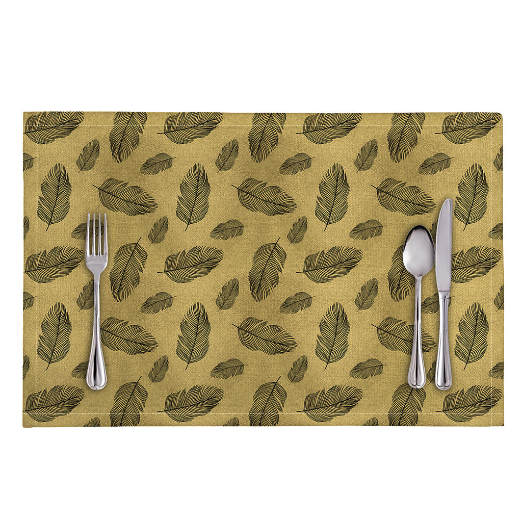 Black And Gold Feather Pattern Print Placemat