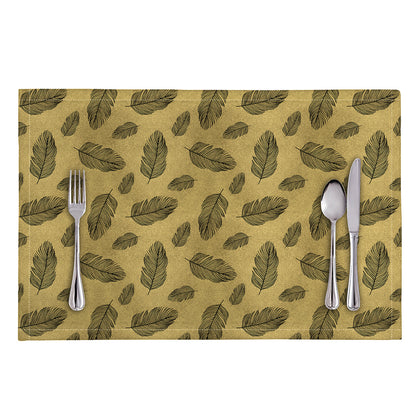 Black And Gold Feather Pattern Print Placemat