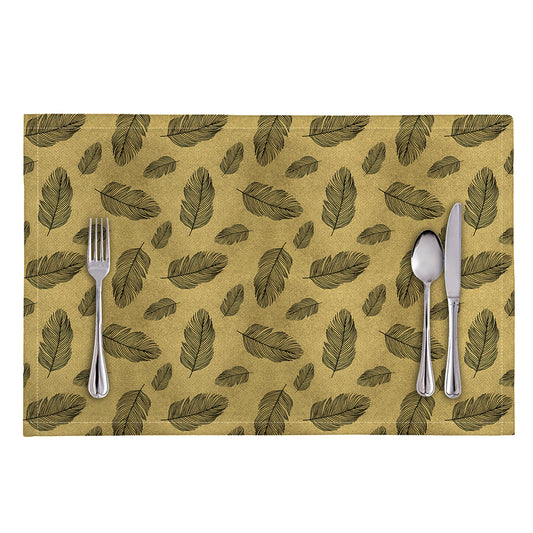Black And Gold Feather Pattern Print Placemat