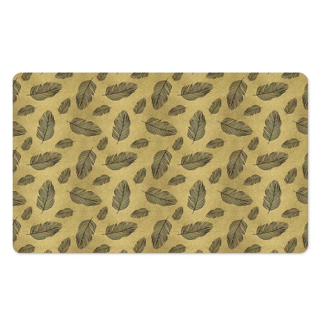 Black And Gold Feather Pattern Print Polyester Doormat