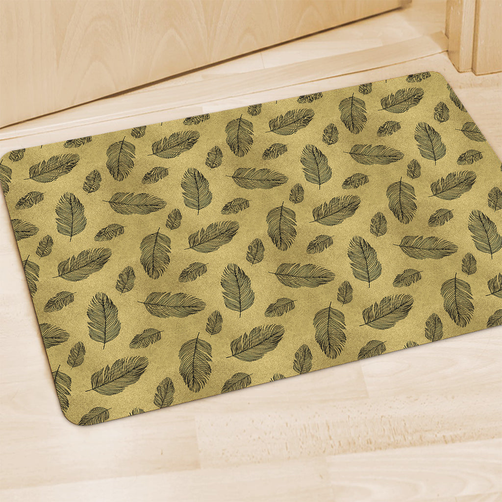 Black And Gold Feather Pattern Print Polyester Doormat