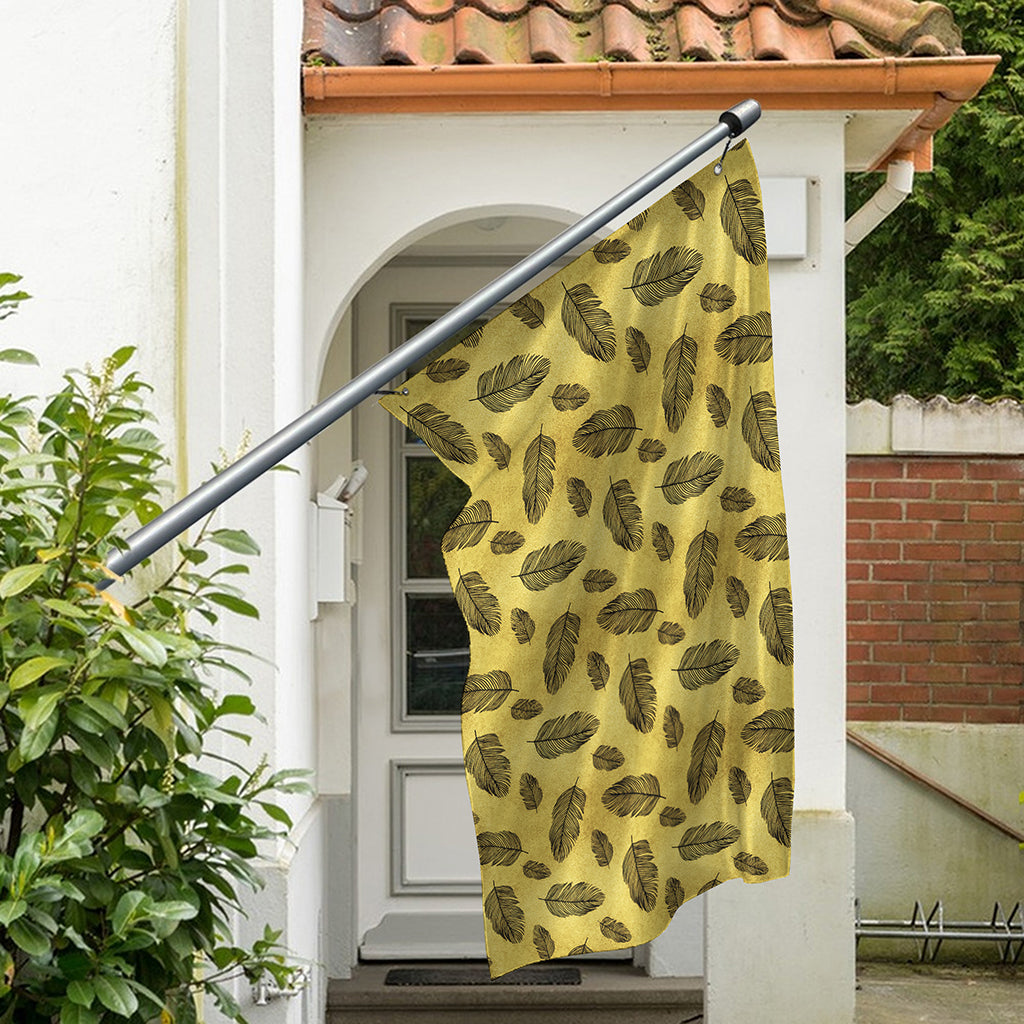 Black And Gold Feather Pattern Print Polyester Flag