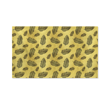 Black And Gold Feather Pattern Print Polyester Flag