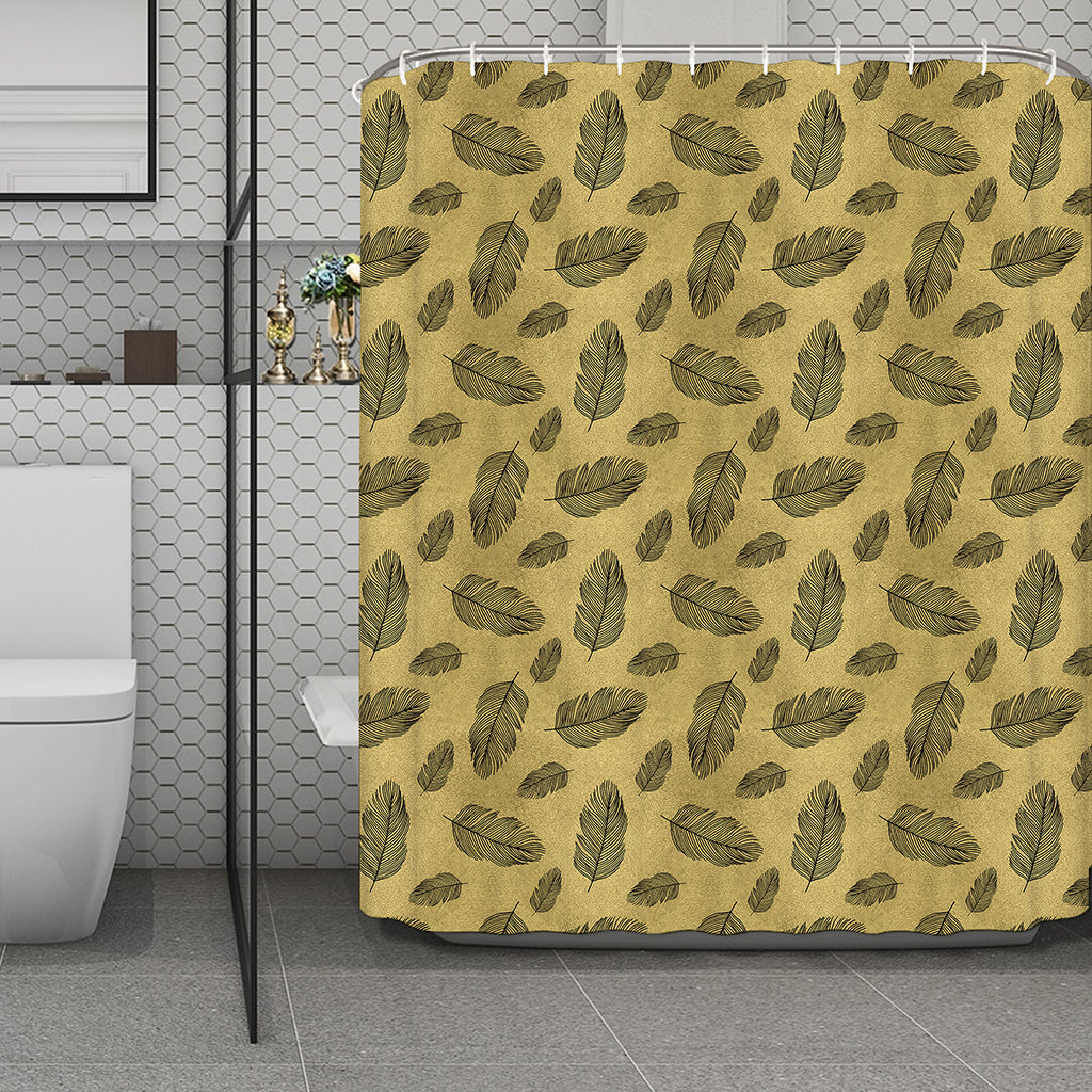 Black And Gold Feather Pattern Print Polyester Shower Curtain