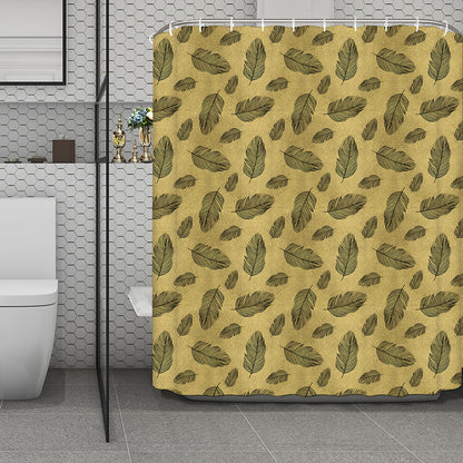 Black And Gold Feather Pattern Print Polyester Shower Curtain
