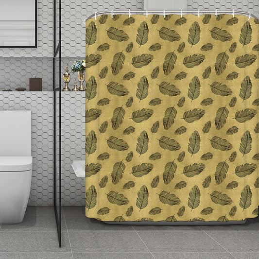 Black And Gold Feather Pattern Print Polyester Shower Curtain