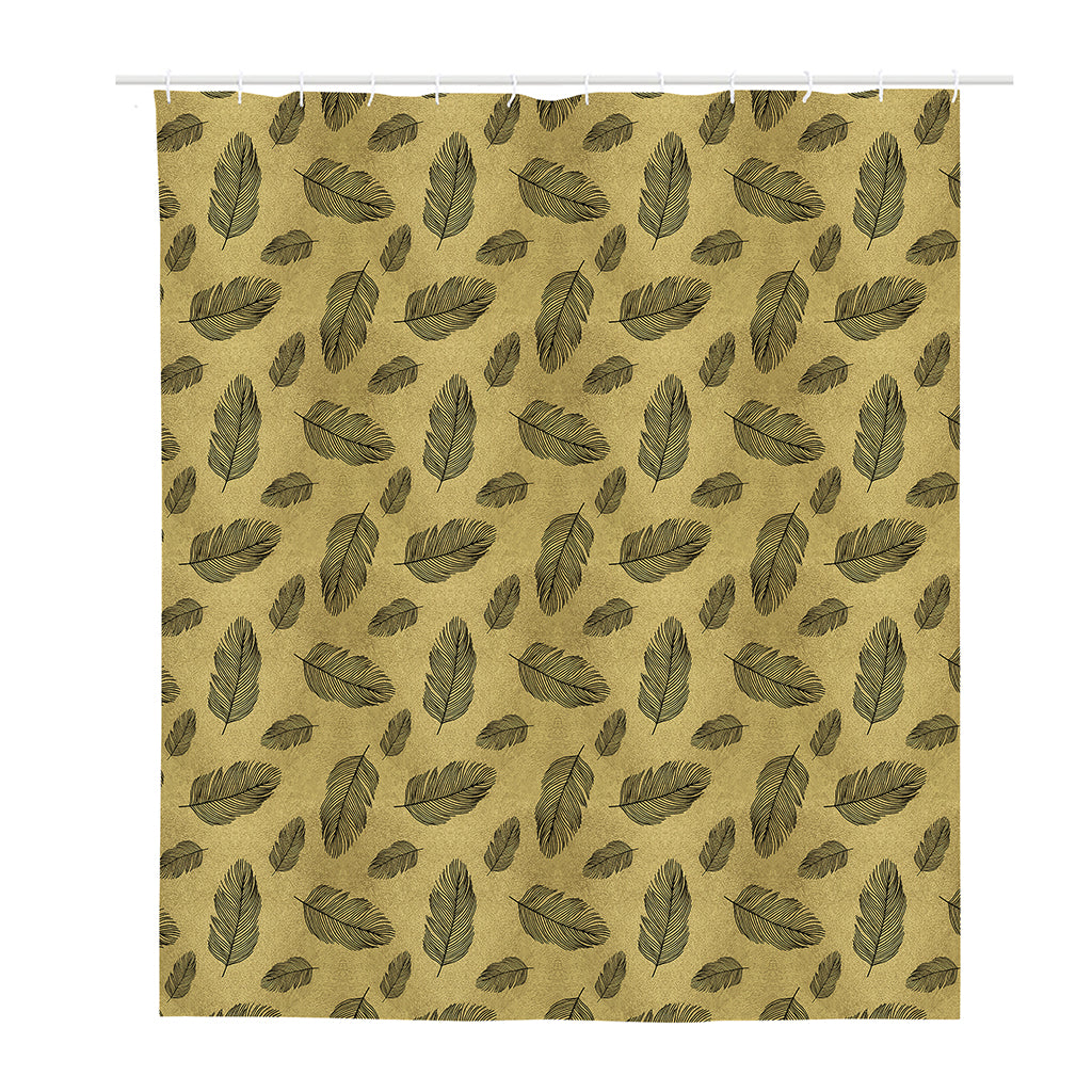 Black And Gold Feather Pattern Print Polyester Shower Curtain