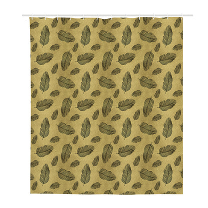 Black And Gold Feather Pattern Print Polyester Shower Curtain