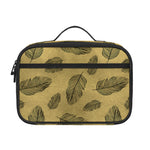 Black And Gold Feather Pattern Print Portable Lunch Bag