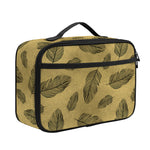 Black And Gold Feather Pattern Print Portable Lunch Bag